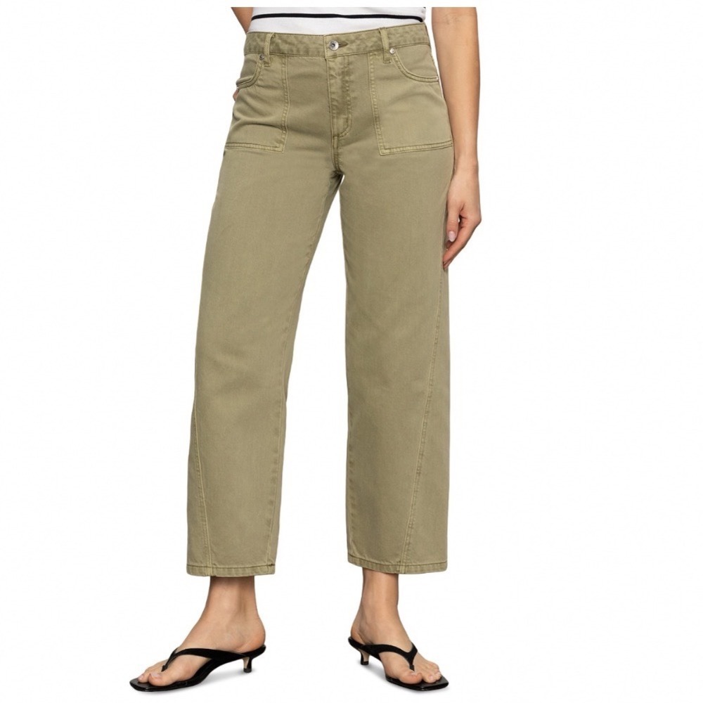 Sanctuary District High Rise Column Ankle Jeans Bamboo Green Wide Leg 33 NEW